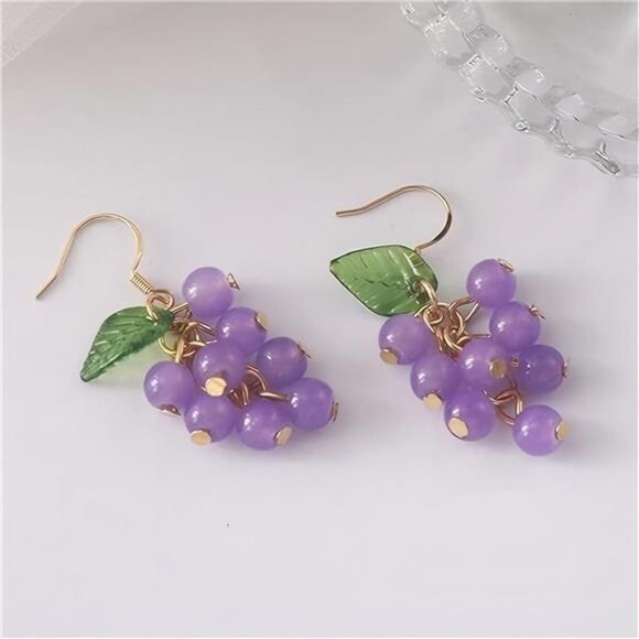 3D Fruit Earrings | Grape & Peach Design | Vibrant & Trendy - Picture 1 of 3
